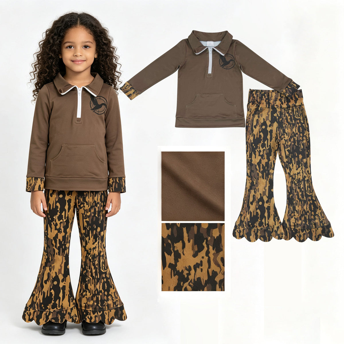 Long sleeves duck pullover camo scallop pants girls outfits
