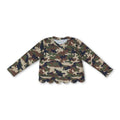 Long sleeves green camo scallop kids girls top