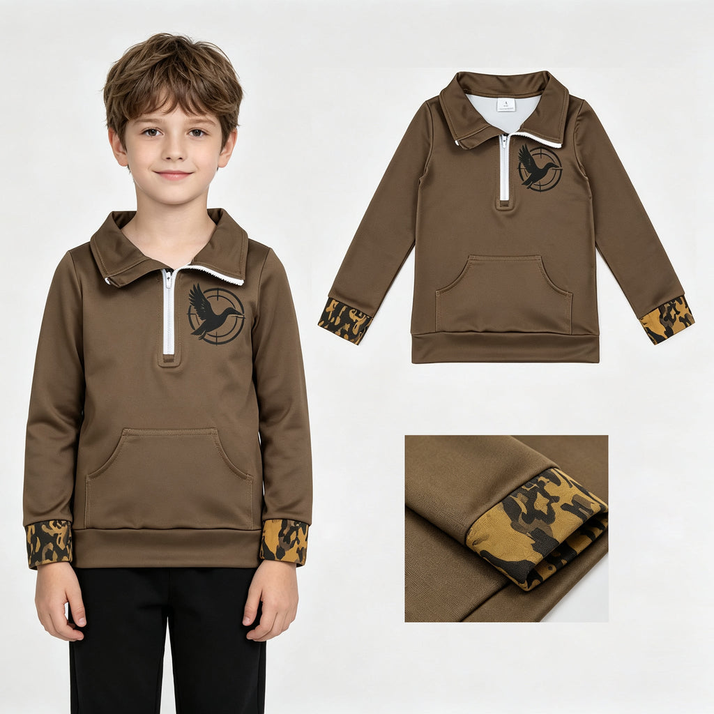 Camo long sleeves duck kids pocket zipper pullover