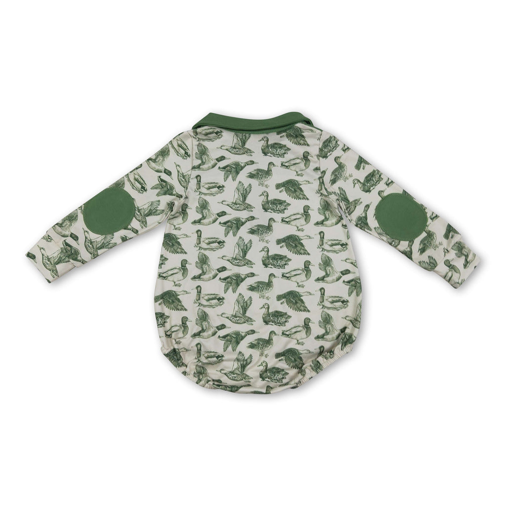 Long sleeves green duck baby boy fall romper